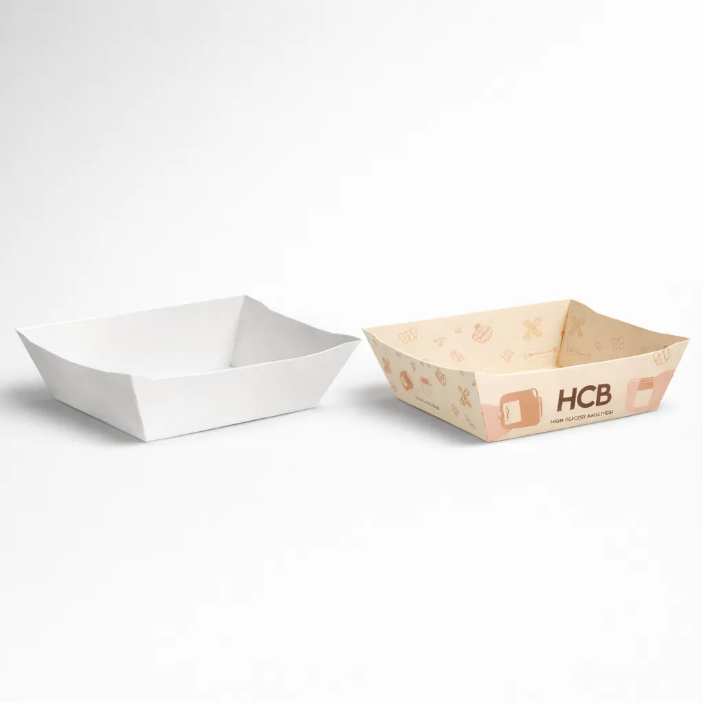 Two vertical medicinal boxes, one plain white and one with teal waves and HCB branding.